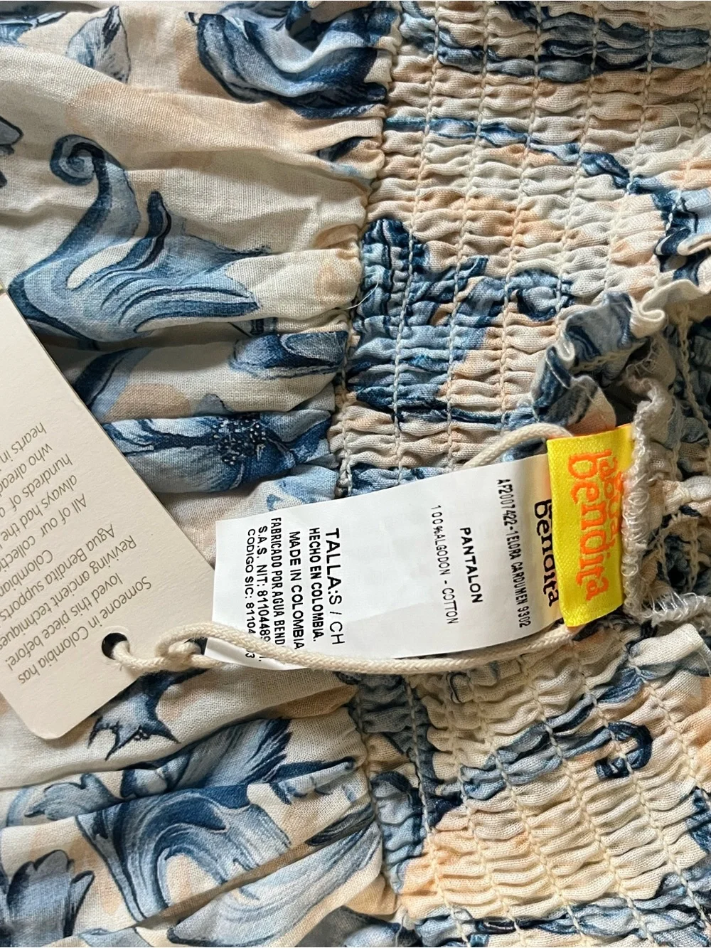 Agua Bendita Cream and Blue Floral Pants NWT